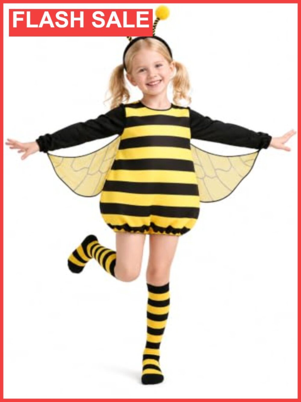 Girls Bumble Bee Costume Kids Halloween Outfit with Wings